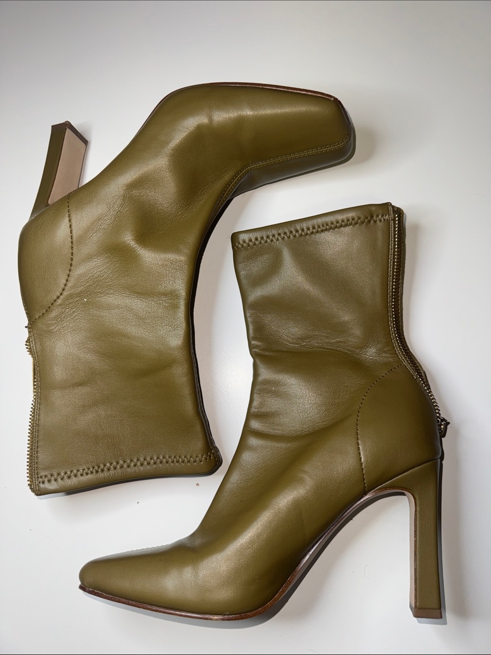Steve Madden Olive Green Pointed Toe Block Heel Booties